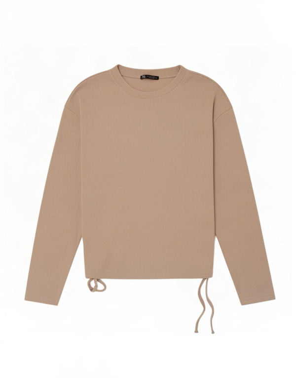 Zara Mujer Top Manga Larga UK 40 Small Beige Poliéster