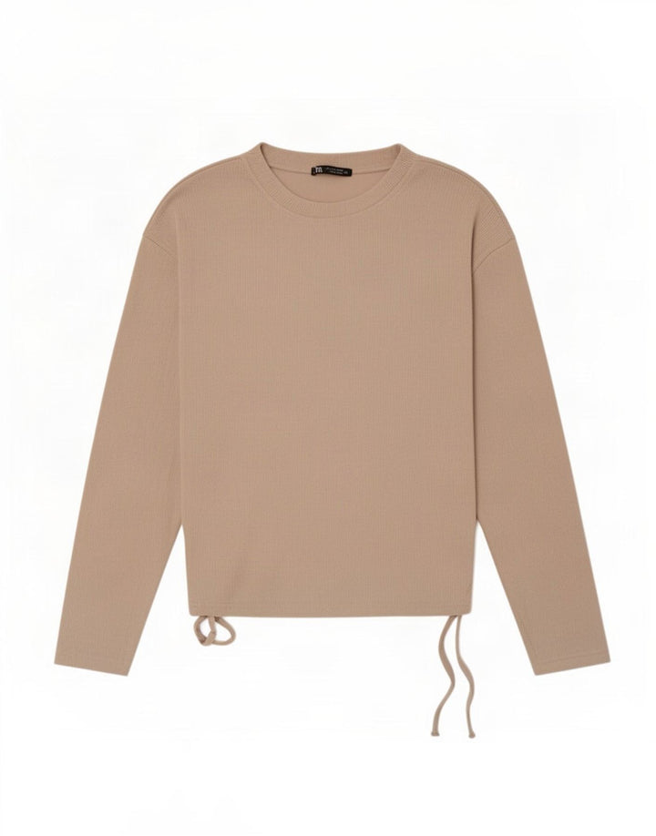 Zara Mujer Top Manga Larga UK 40 Small Beige Poliéster