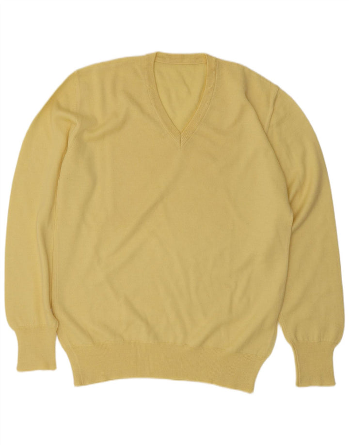 Vintage hombres V-cuello jumper suéter medio amarillo lana