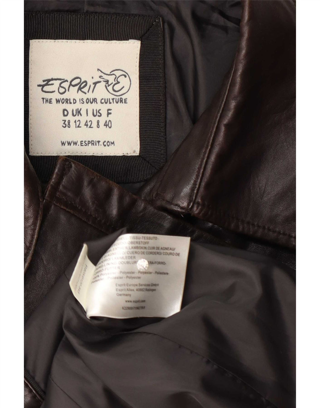 Esprit Chaqueta de cuero con doble botonadura para mujer UK 40 Piel de cordero marrón medio