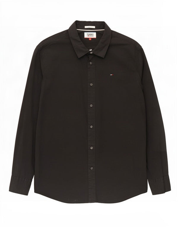 Camisa Tommy Hilfiger Slim Fit para hombre de algodón negro grande