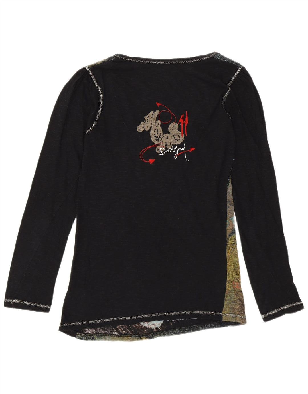 DESIGUAL Top gráfico para mujer de manga larga UK 12 Medium Black Designer