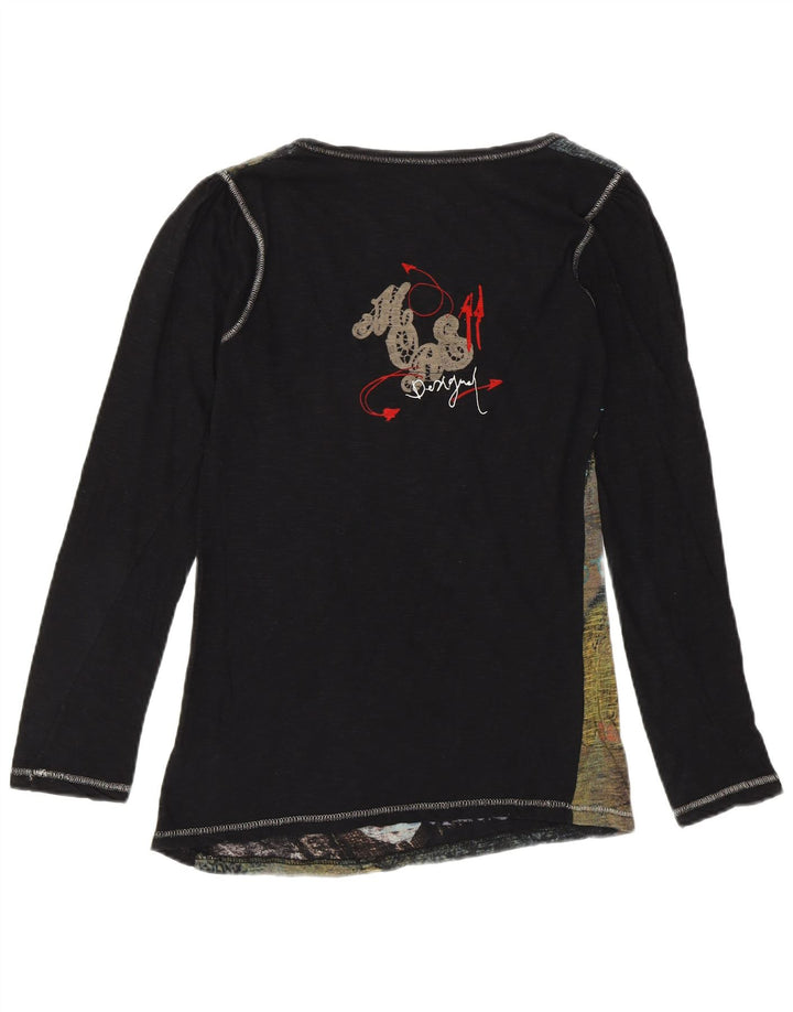 DESIGUAL Top gráfico para mujer de manga larga UK 12 Medium Black Designer