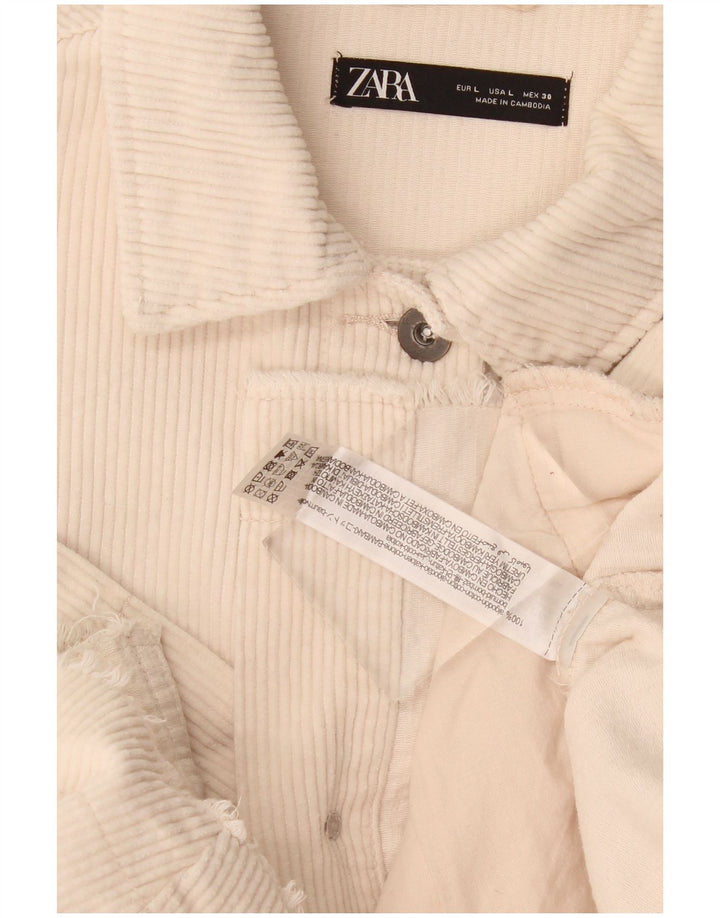 Zara Mujer Chaqueta De Pana Extragrande Reino Unido 46 Grande Algodón Beige