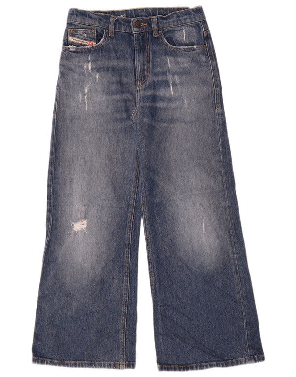 Diesel Vaqueros de pierna ancha desgastados para niños 9-10 años W26 L24 Algodón azul