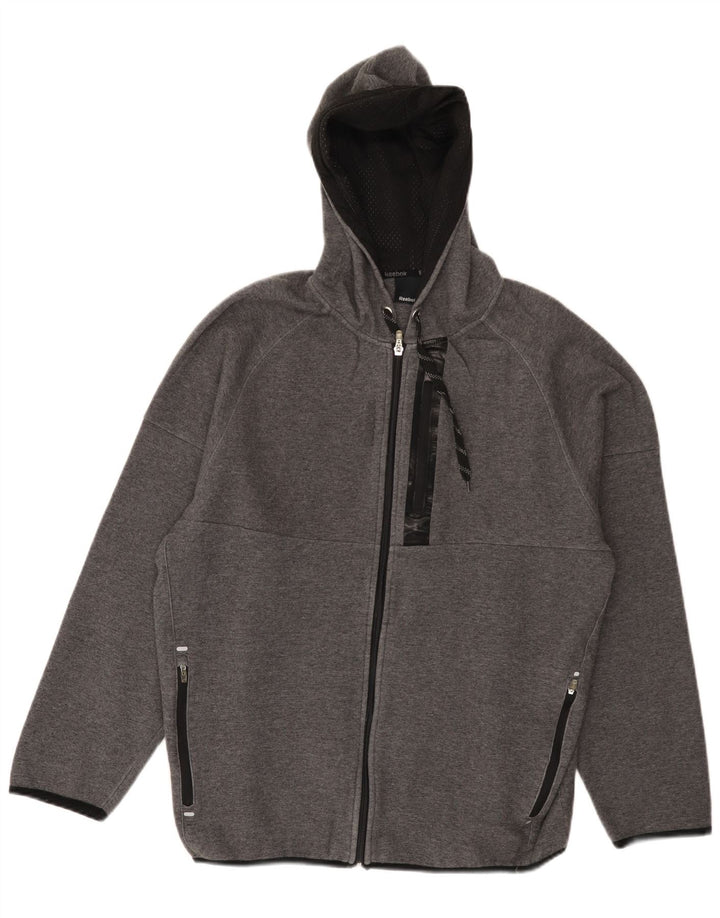 Reebok - Sudadera con capucha y cremallera para hombre, algodón gris medio