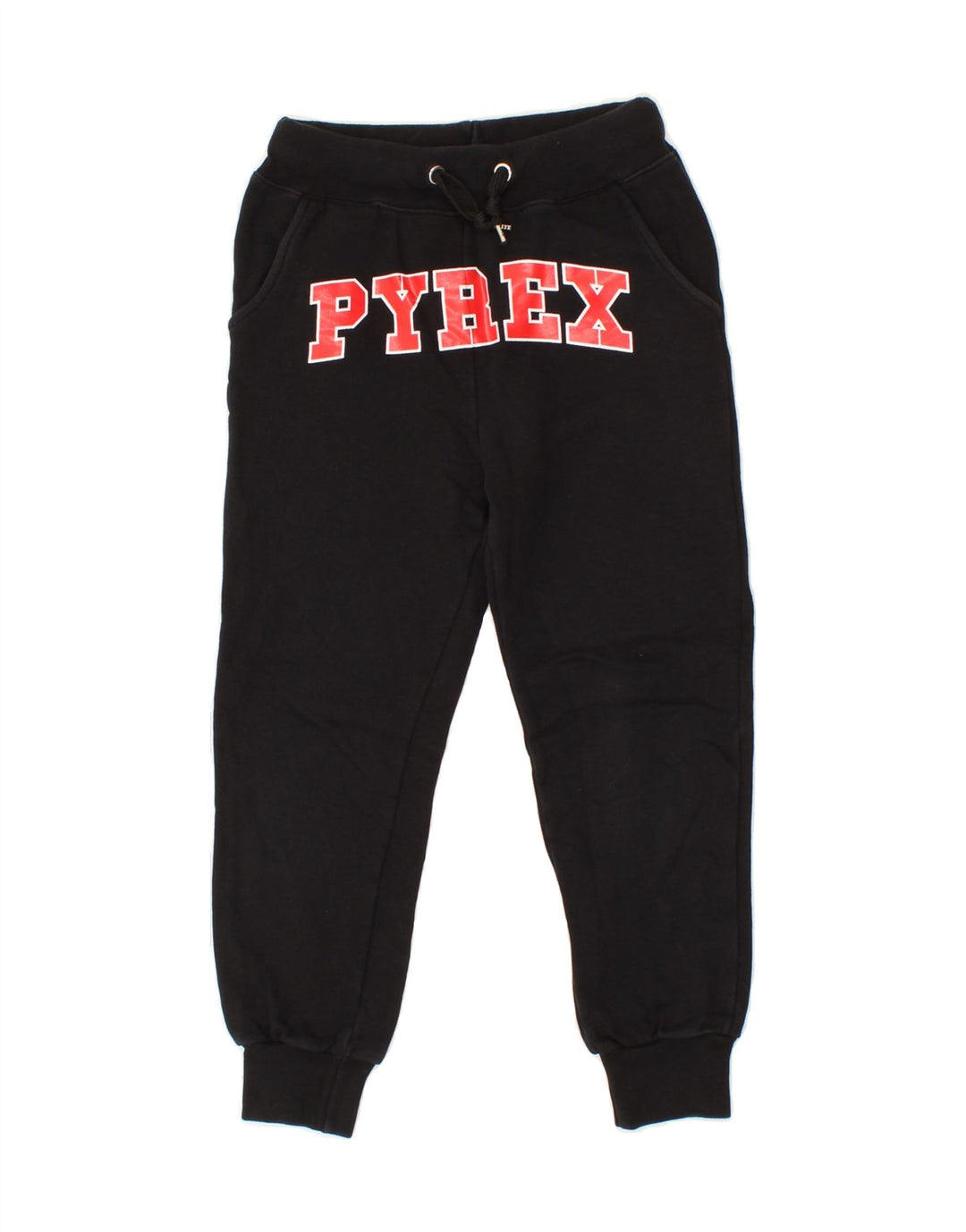 PYREX Boys Graphic Tracksuit Trousers Joggers 7-8 Years Small Black Cotton Vintage Pyrex and Second-Hand Pyrex from Messina Hembry 