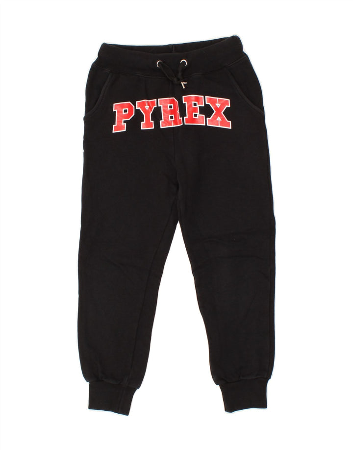 PYREX Boys Graphic Tracksuit Trousers Joggers 7-8 Years Small Black Cotton Vintage Pyrex and Second-Hand Pyrex from Messina Hembry 