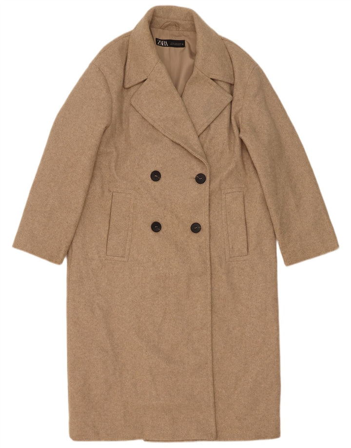 Zara Mujer Abrigo Extragrande De Doble Botonadura UK 6 XS Poliéster Beige