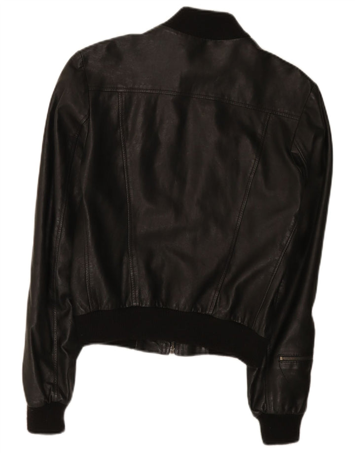 Chaqueta de cuero vintage para mujer IT 42 Cuero negro medio