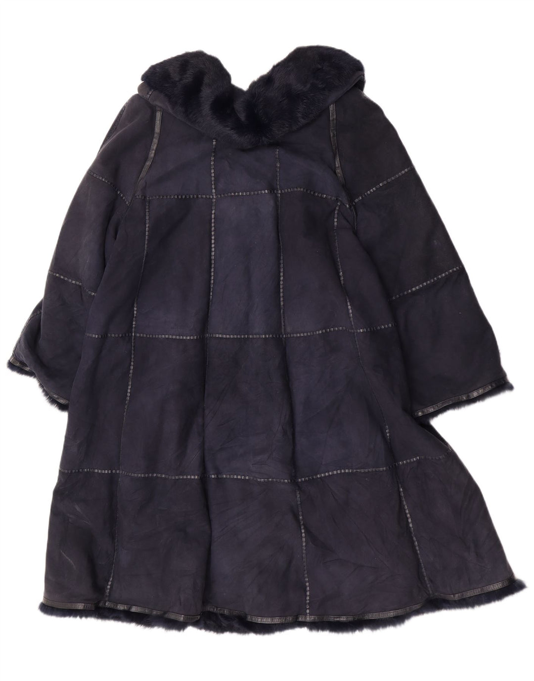 Vintage mujer ante abrigo EU 42 cuero azul marino grande