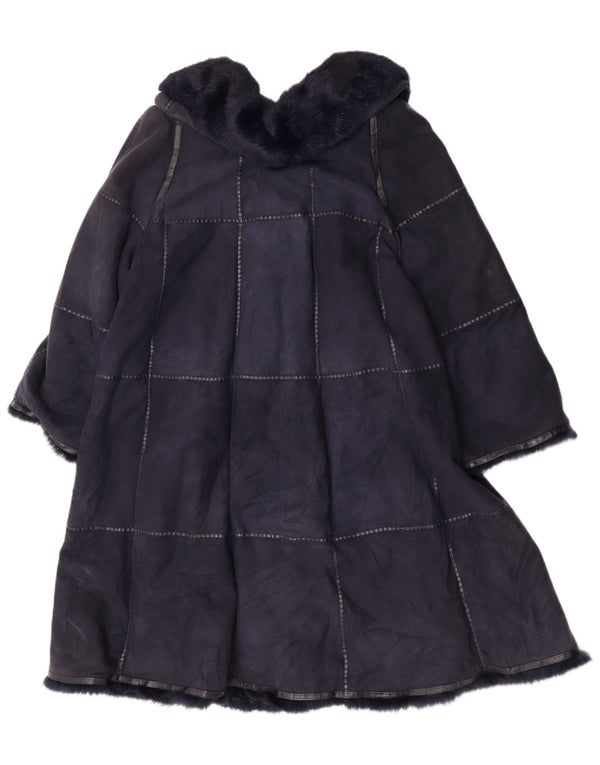 Vintage mujer ante abrigo EU 42 cuero azul marino grande