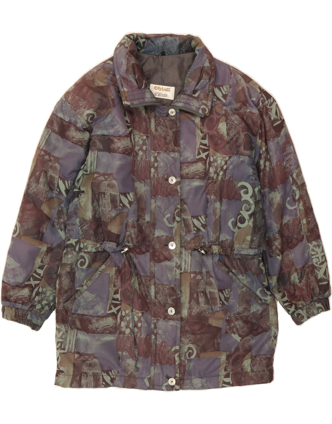 SCHERER Womens Abstract Pattern Windbreaker Coat UK 16 Large Multicoloured Vintage Scherer and Second-Hand Scherer from Messina Hembry 