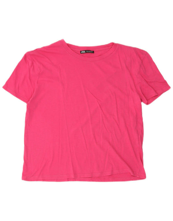 Zara Mujer Camiseta Top UK 44 Algodón Rosa Medio
