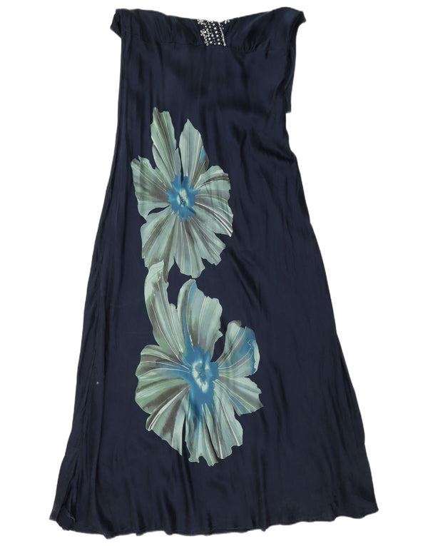 Principios Vestido largo sin mangas para mujer UK 44 Grande Seda floral azul marino