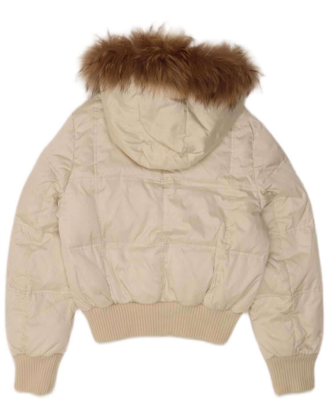 Vintage mujer chaqueta acolchada con capucha Reino Unido 14 nylon blanco medio