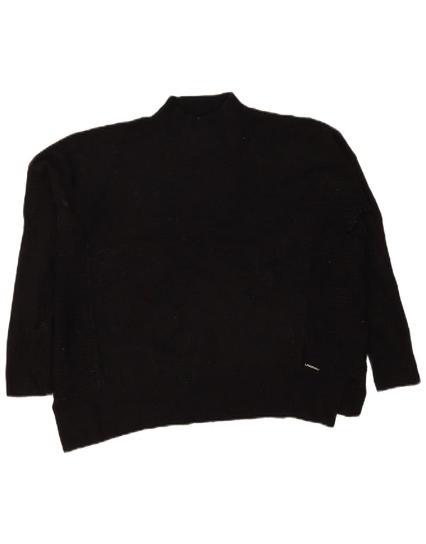 Superdry Jersey extragrande con cuello de tortuga para mujer, talla 8, talla pequeña, lana negra