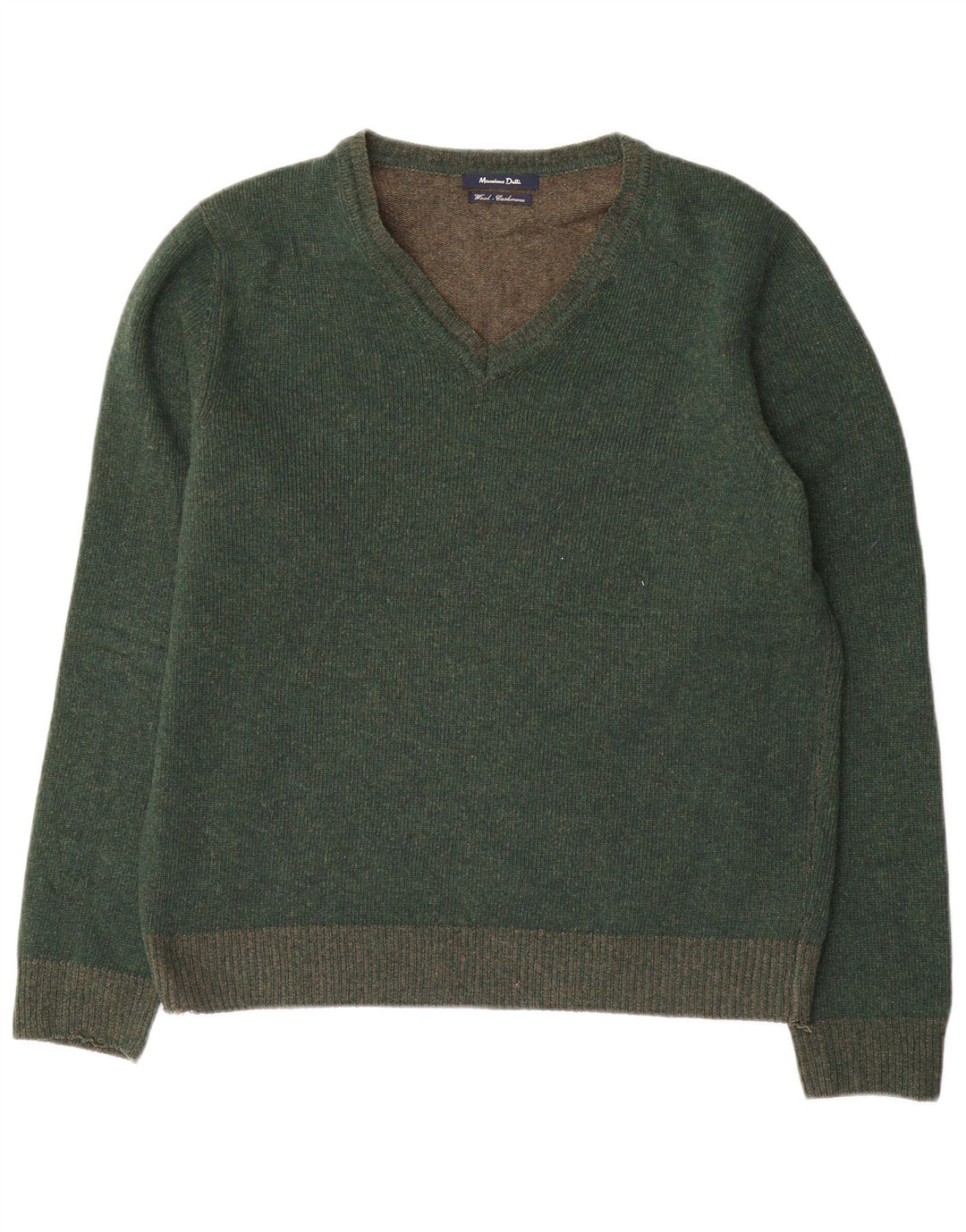 Jersey Massimo Dutti Hombre Cuello Pico Lana Verde Medio