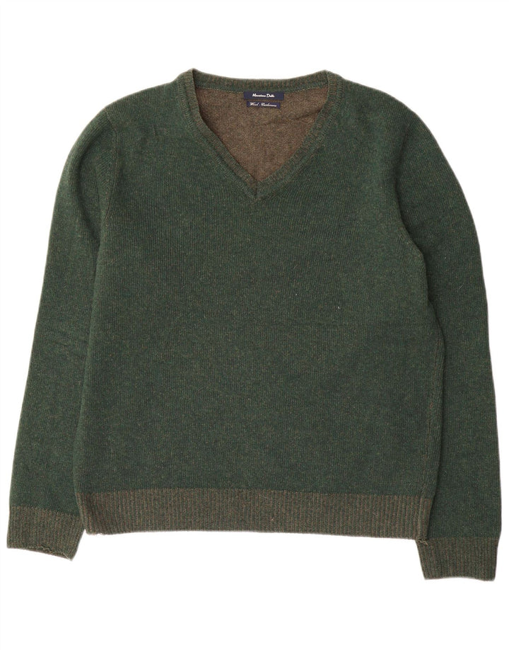 Jersey Massimo Dutti Hombre Cuello Pico Lana Verde Medio