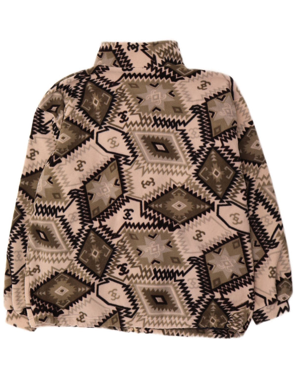 Vintage hombres chaqueta de vellón Reino Unido 38 poliéster geométrico verde medio