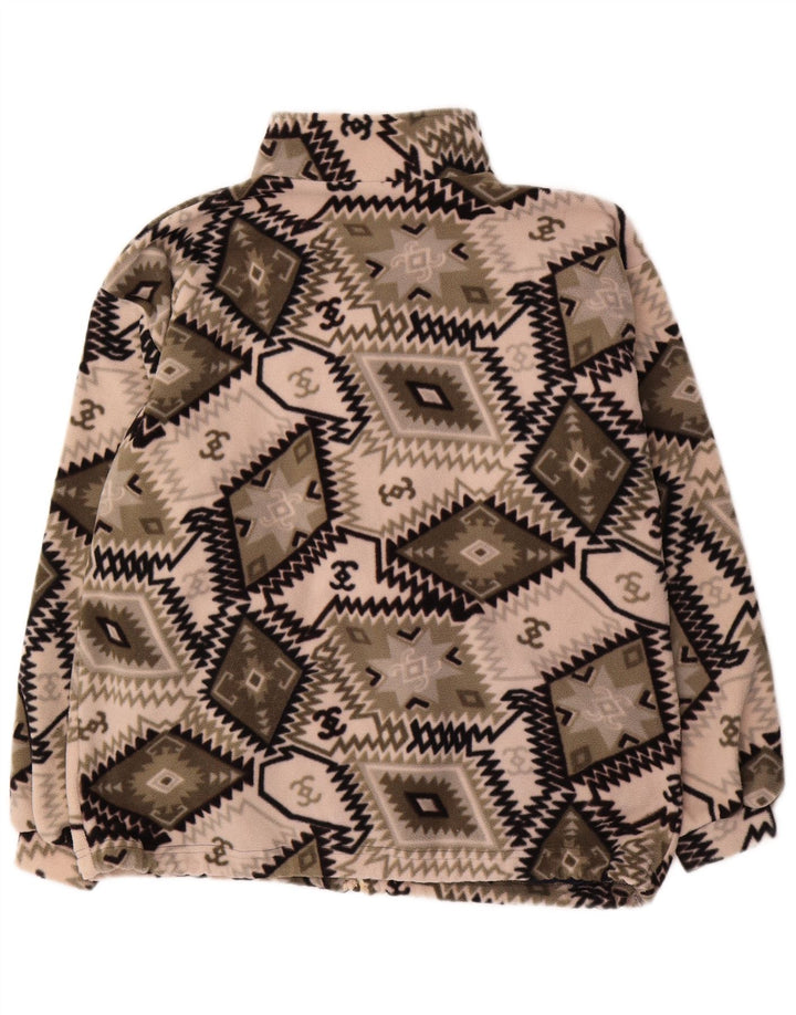 Vintage hombres chaqueta de vellón Reino Unido 38 poliéster geométrico verde medio