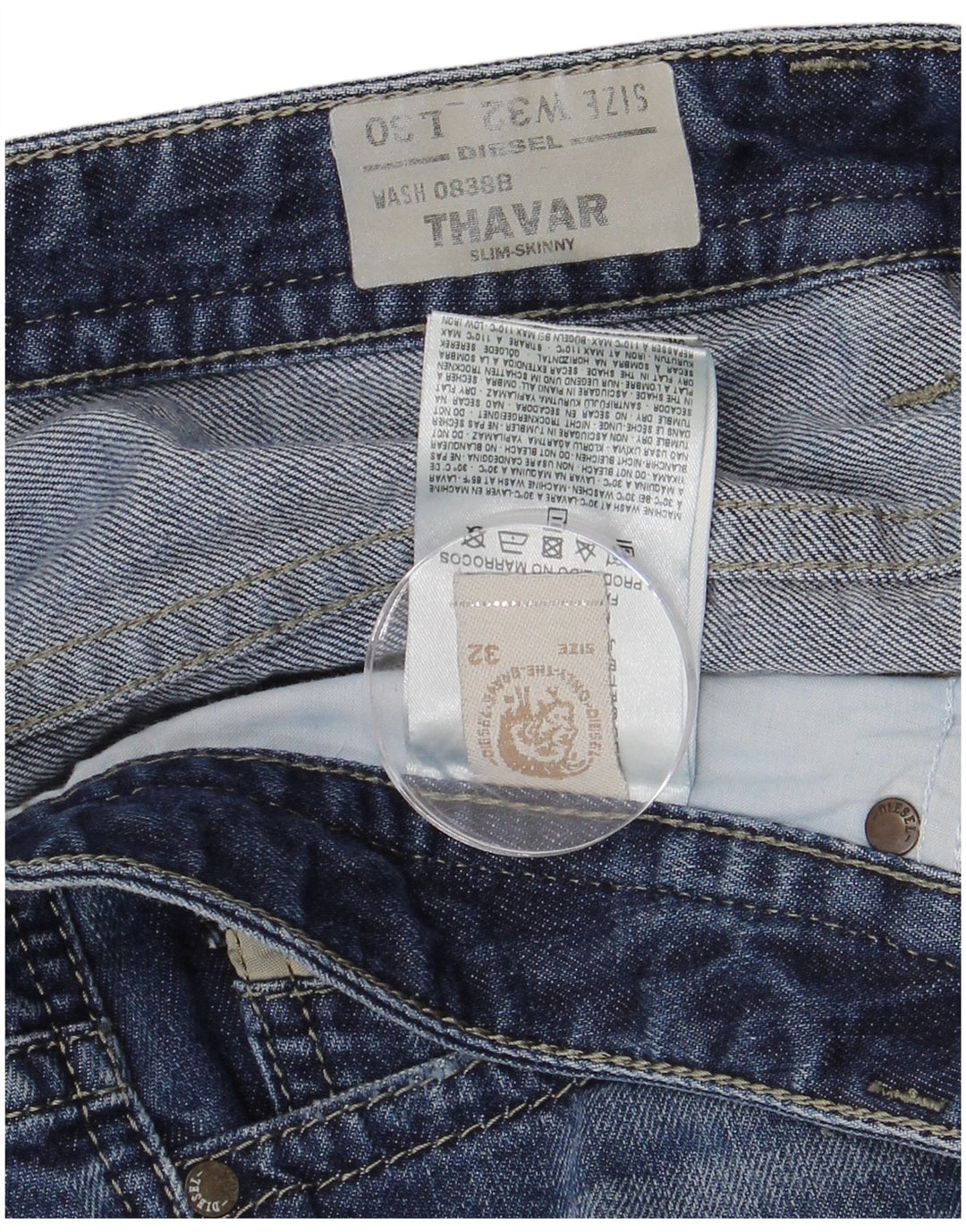 Diesel Hombre Thavar Slim Skinny Jeans W32 L30 Algodón Azul