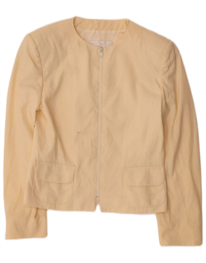 GENNY Womens Crop Blazer Jacket IT 40 Small Yellow Wool
