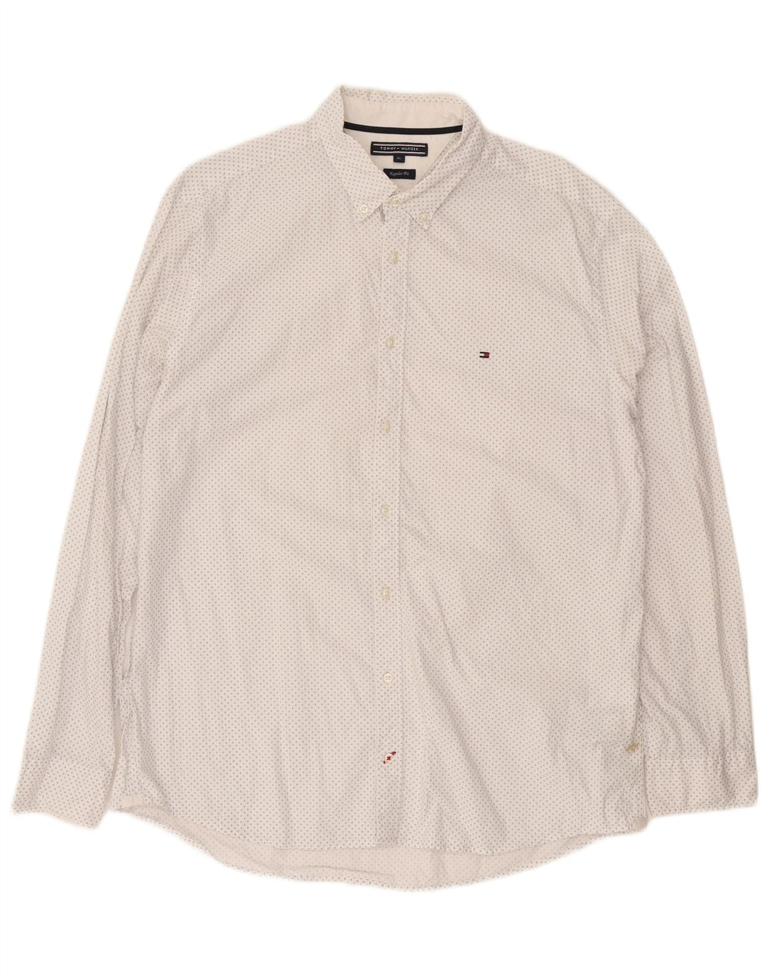 Camisa Tommy Hilfiger Hombre Regular Fit XL Algodón Manchado Blanco
