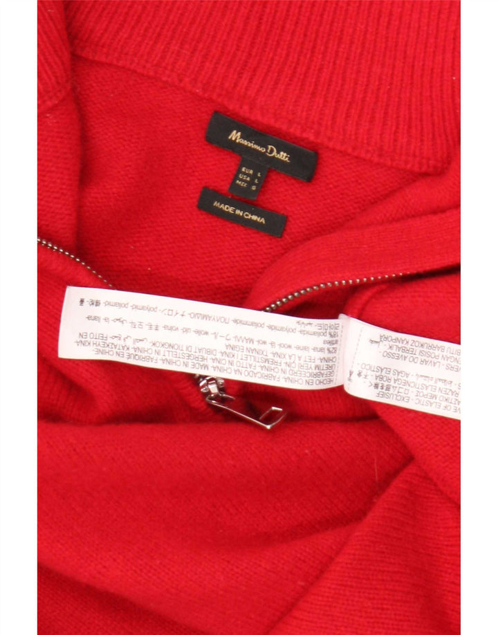 Massimo Dutti Jersey Mujer con Cremallera y Cuello UK 46 Large Lana Roja