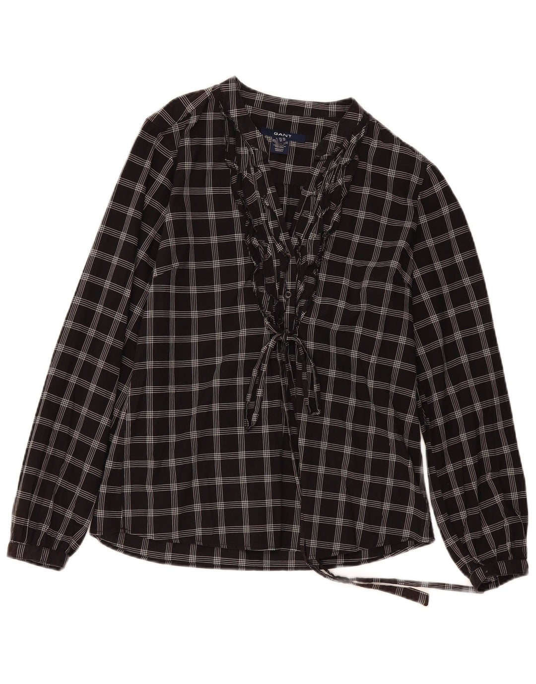 Gant Blusa de manga larga con volantes en la parte delantera para mujer UK 46 Large Black Check
