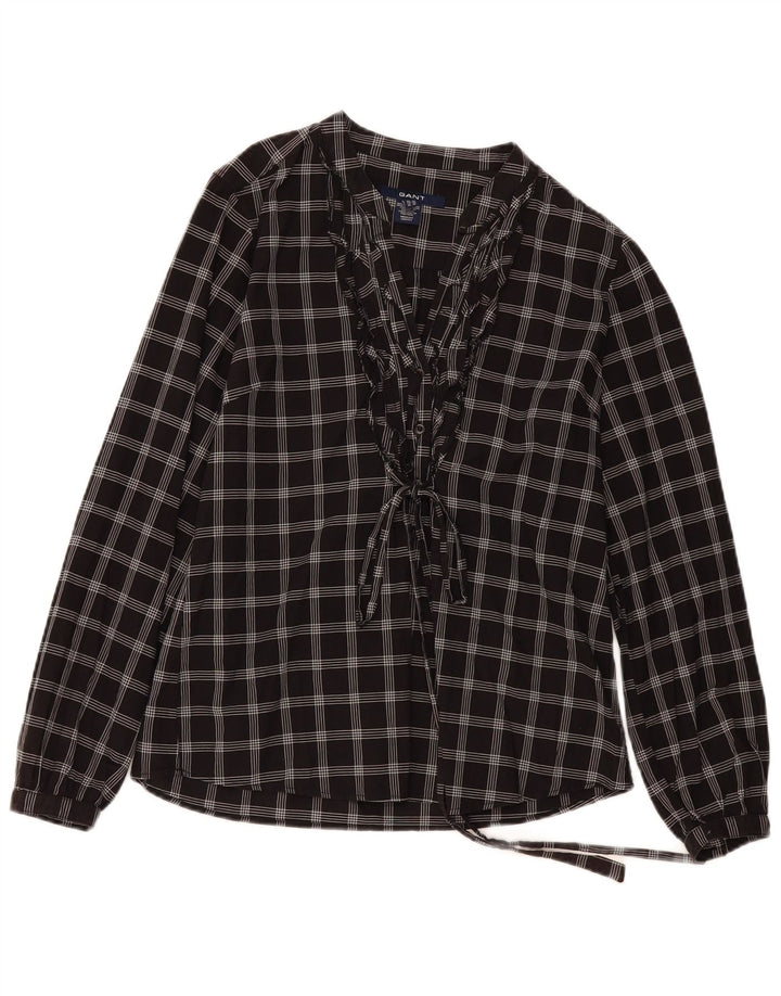 Gant Blusa de manga larga con volantes en la parte delantera para mujer UK 46 Large Black Check