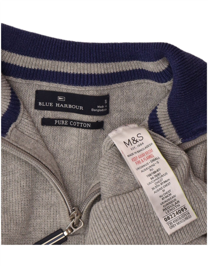 Marks & Spencer Jersey azul con cuello y cremallera Harbor para hombre, talla pequeña, gris