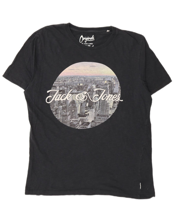 Jack & Jones Hombre Camiseta Gráfica Top XL Algodón Negro