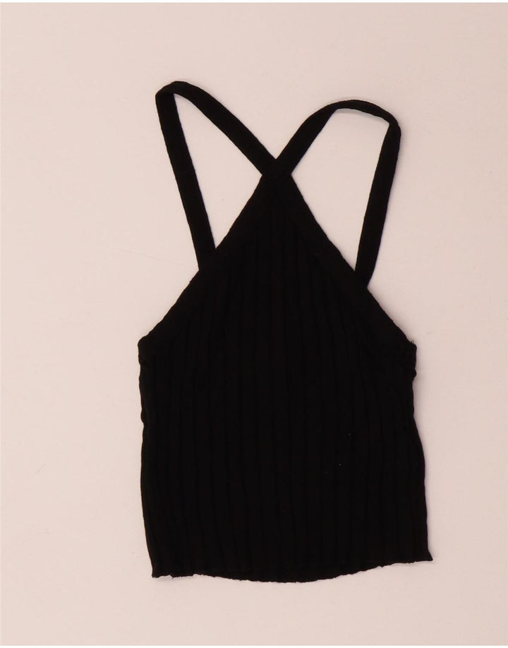 Zara Mujer Crop Top Reino Unido 8 Pequeño Algodón Negro