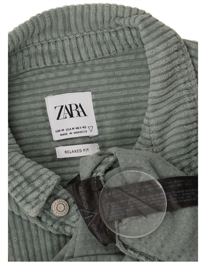 ZARA Hombre Camisa Relaxed Fit De Pana Algodón Verde Medio
