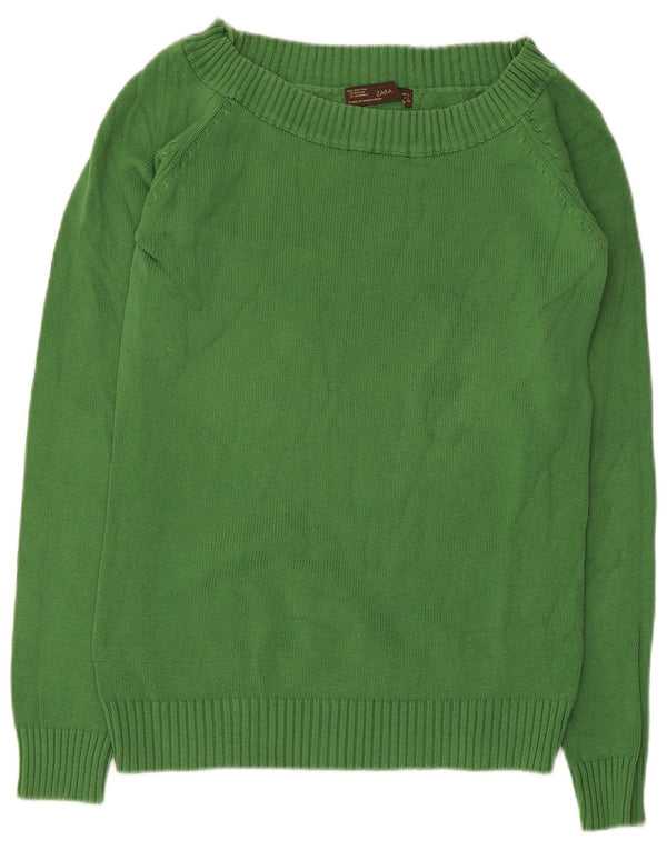 Zara - Jersey con cuello barco para mujer, talla 40, algodón verde grande
