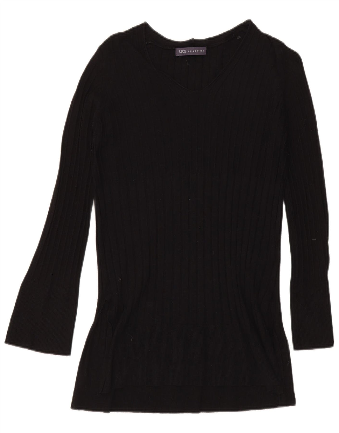 Marks & Spencer Suéter con Cuello en V para Mujer UK 8 Small Viscosa Negra