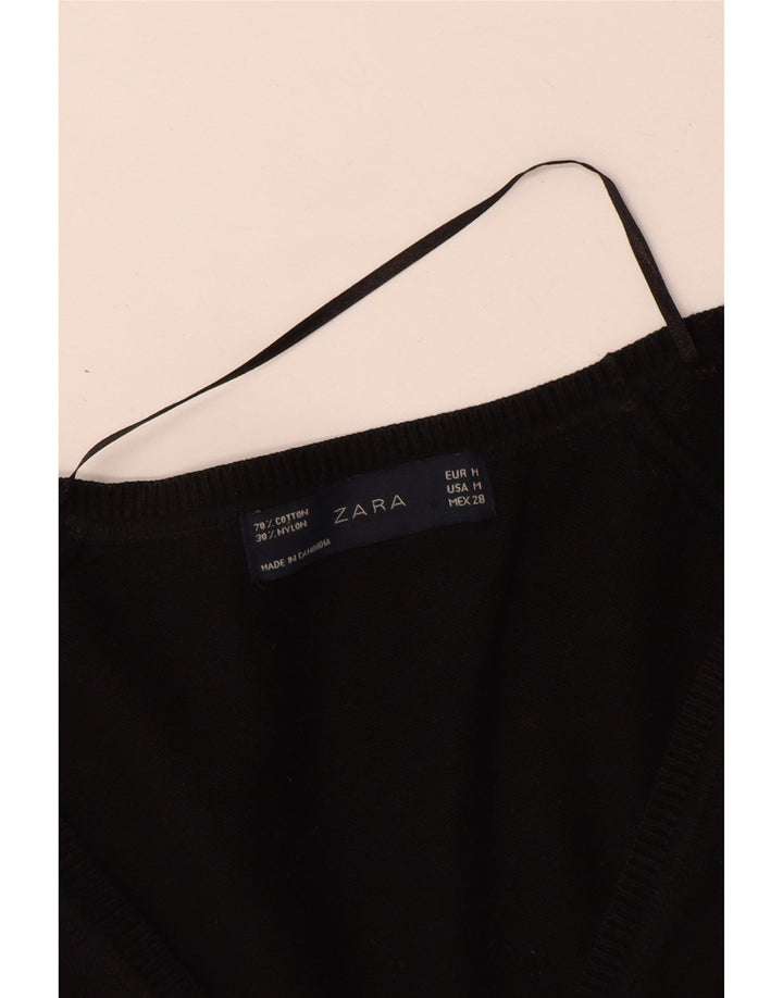 Zara Mujer Cárdigan Suéter UK 12 Mediano Negro Algodón