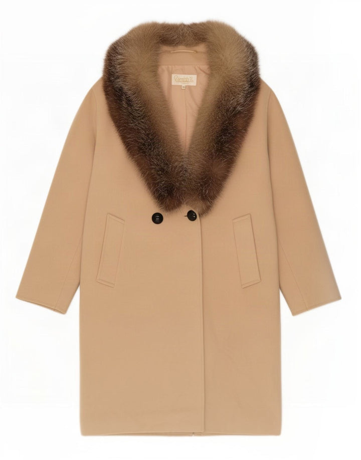 Pierrette B Abrigo de doble botonadura para mujer US 10 grande lana beige