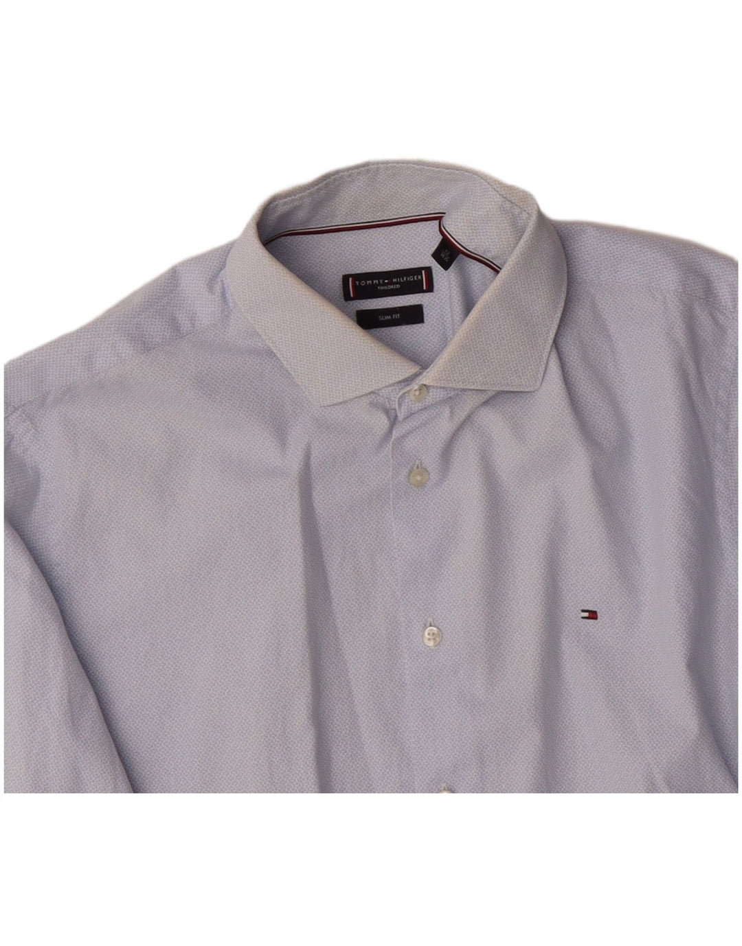 TOMMY HILFIGER Camisa ajustada para hombre Talla 16 1/2 42 Grande Azul Geométrico