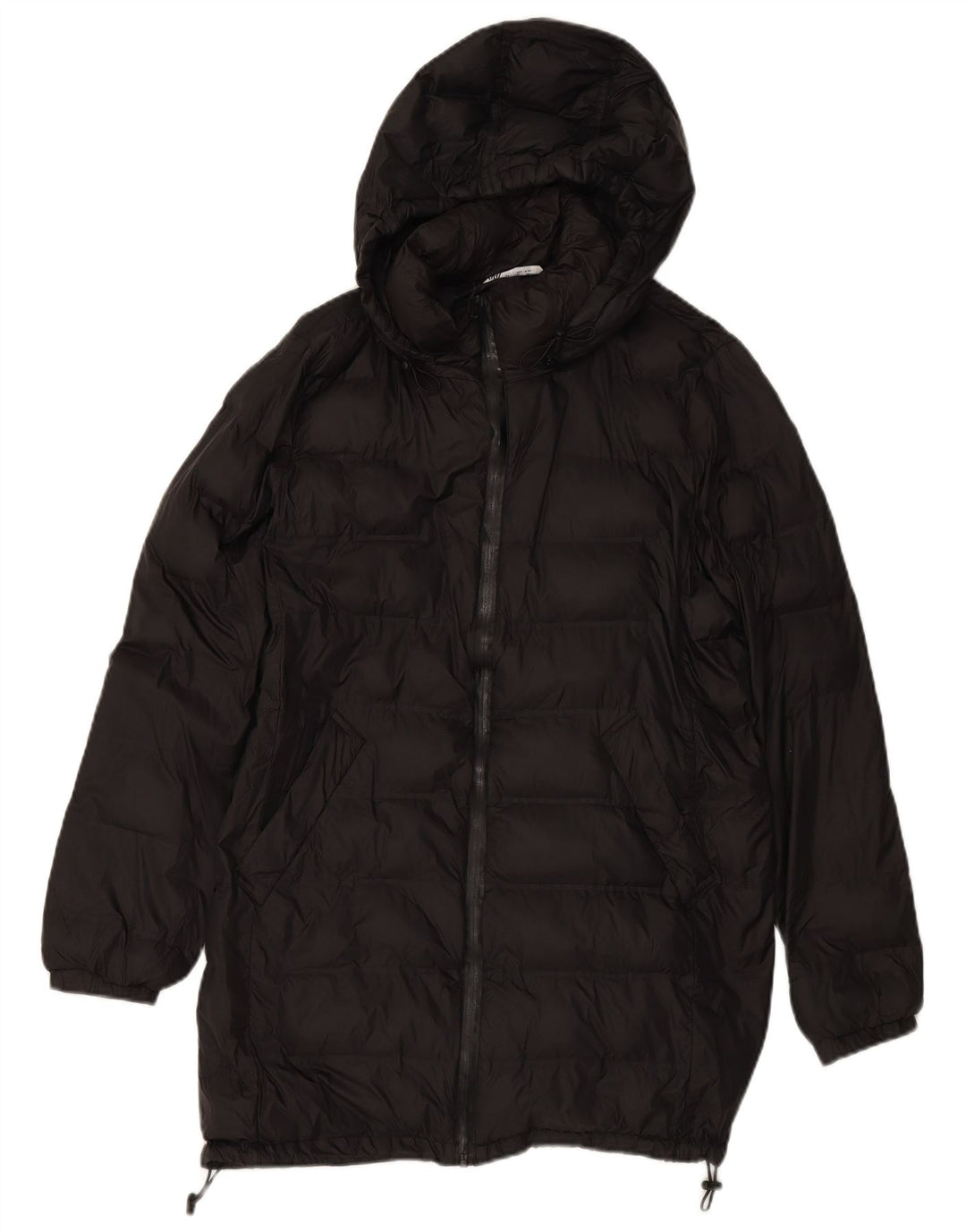 ZARA Mujer Abrigo Acolchado Con Capucha UK 46 Large Poliéster Negro