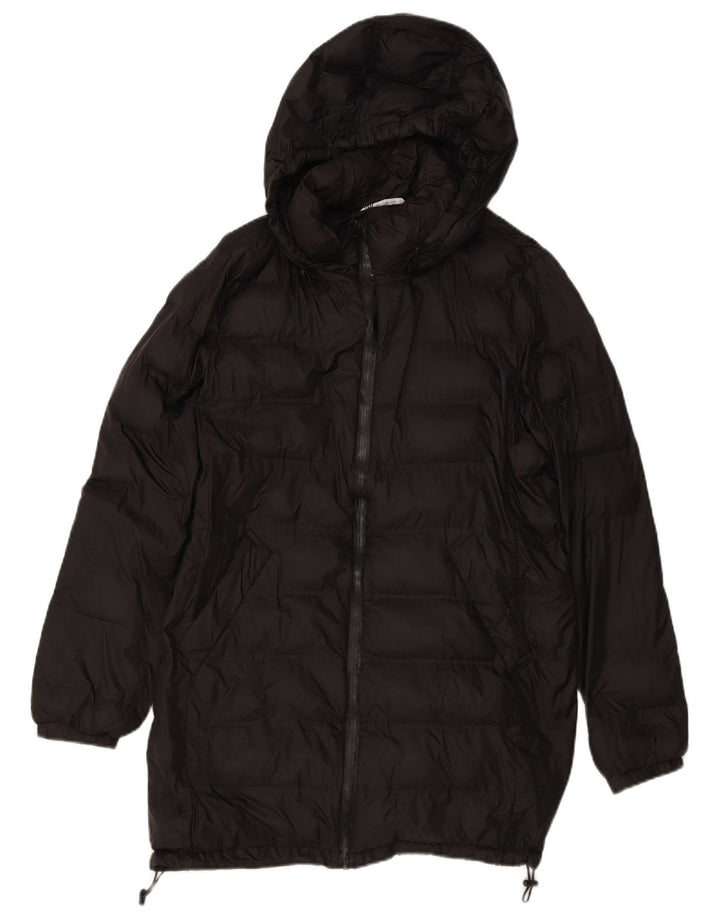 ZARA Mujer Abrigo Acolchado Con Capucha UK 46 Large Poliéster Negro