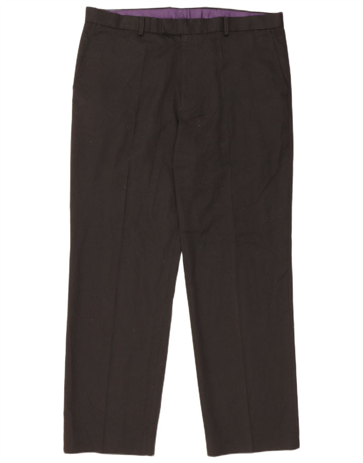 Marks & Spencer Pantalón de traje de corte regular para hombre W38 L31 Poliéster negro