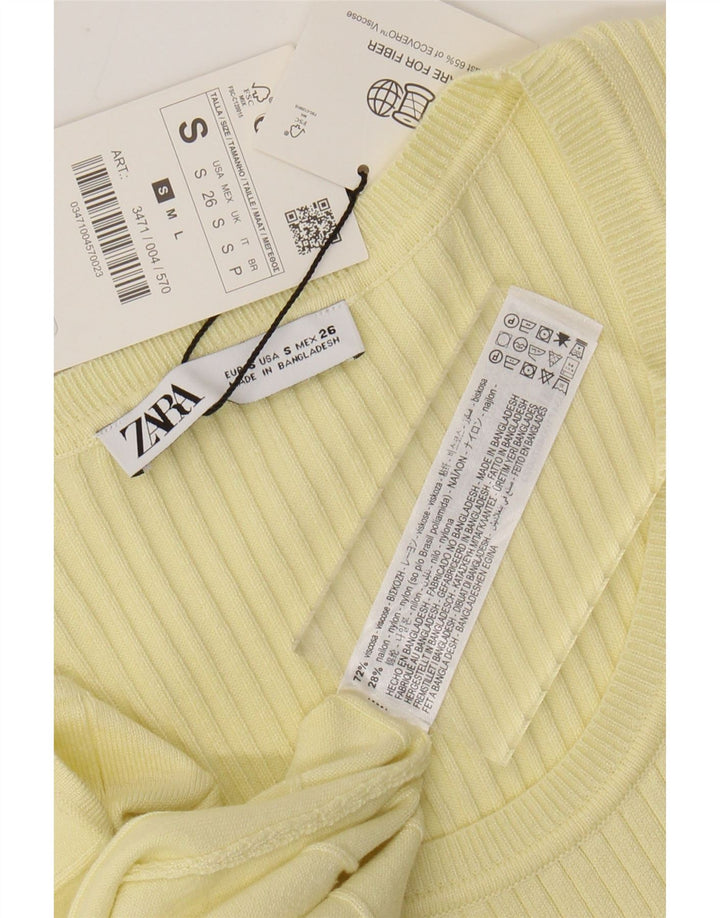 ZARA Vestido largo tipo jersey de manga corta para mujer UK 8 Small Viscosa amarilla