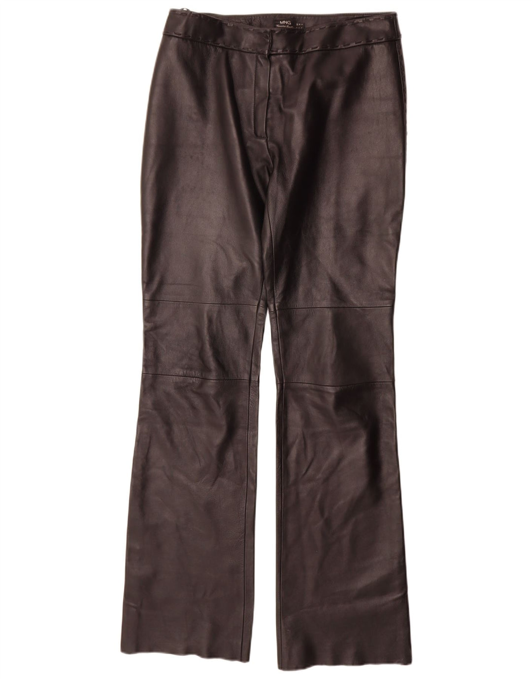 Mango Mujer Pantalones Rectos De Cuero IT 42 Medium W30 L35 Negro