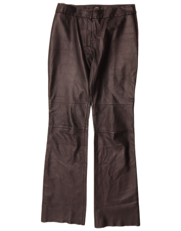 Mango Mujer Pantalones Rectos De Cuero IT 42 Medium W30 L35 Negro