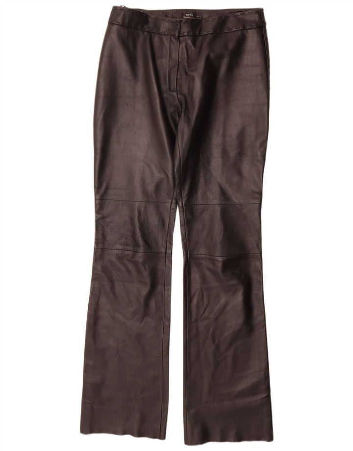 Mango Mujer Pantalones Rectos De Cuero IT 42 Medium W30 L35 Negro
