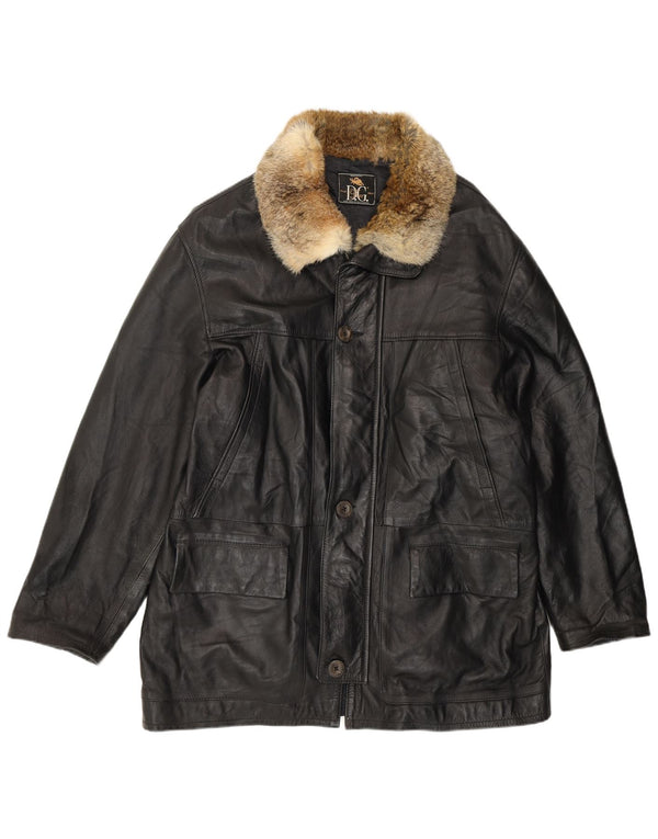 Chaqueta de cuero vintage para hombre Reino Unido 42 XL cuero negro