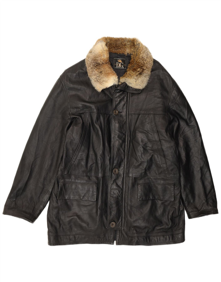 Chaqueta de cuero vintage para hombre Reino Unido 42 XL cuero negro