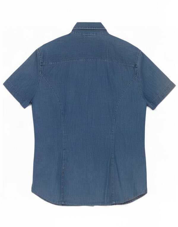 Trussardi Jeans Camisa Vaquera de Manga Corta para Mujer UK 44 Azul Medio Algodón